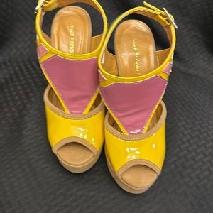 Shoe Republic LA 5.5” Yellow & Purple Platform Heels. Size 7.5